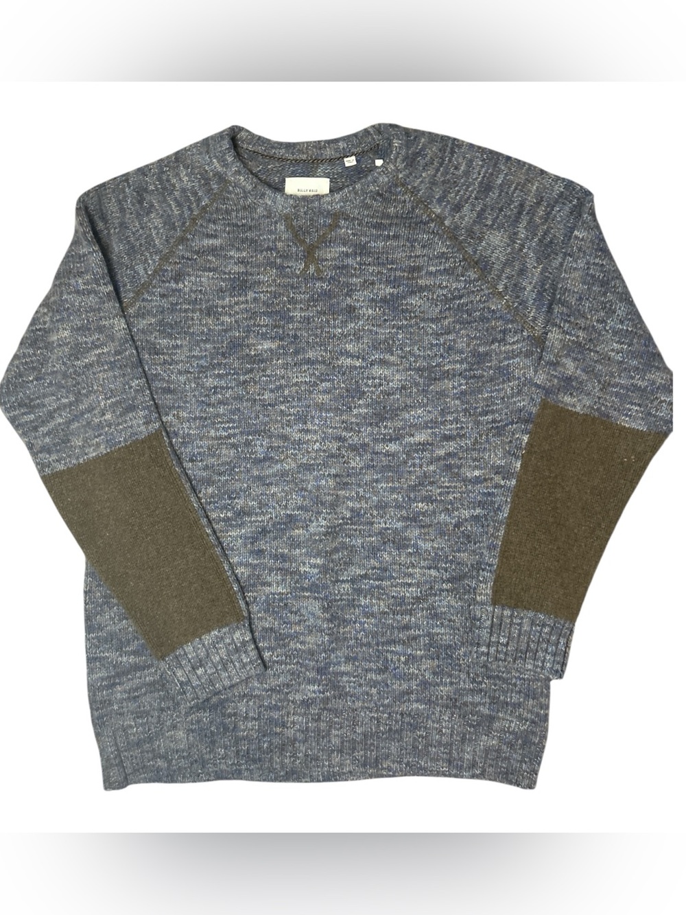 Billy Reid 100% Cashmere Sweater Men’s M Blue Gray Made in Italy Elbow Patch